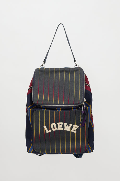 Loewe Leather & Twill Striped Logo Backpack