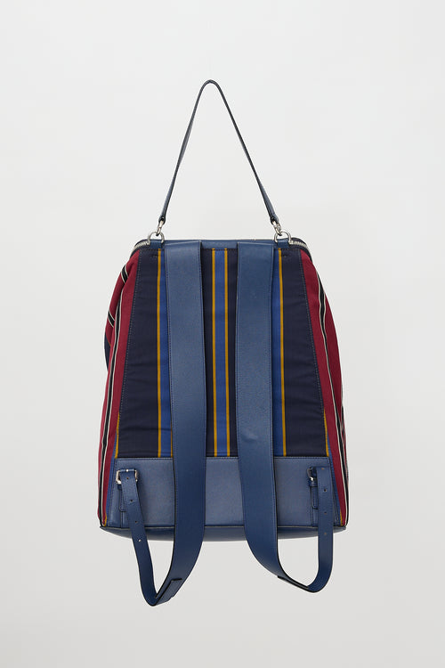 Loewe Leather & Twill Striped Logo Backpack