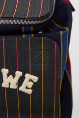 Loewe Leather & Twill Striped Logo Backpack