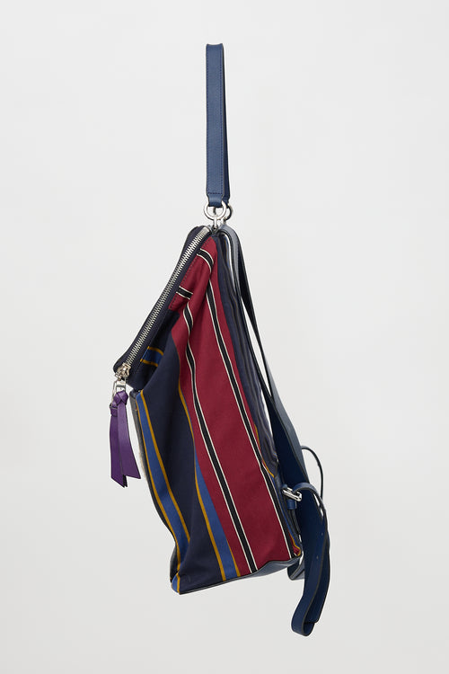 Loewe Leather & Twill Striped Logo Backpack