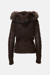 Moncler Wool Lattice Knit Hooded Cardigan