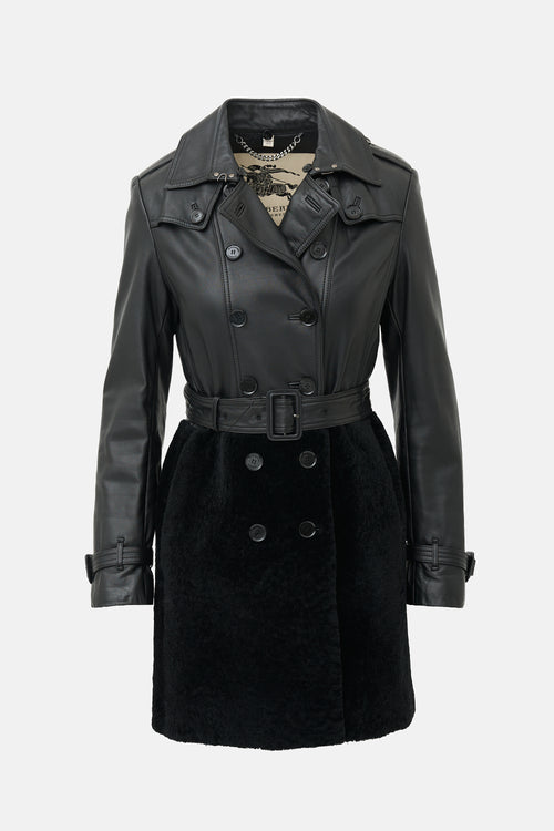 Burberry Leather & Shearling Trench Coat