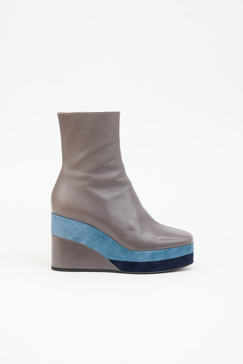 Hermès Leather & Suede Wedge Boot
