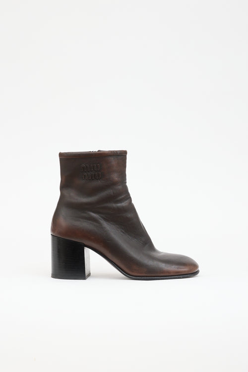 Miu Miu Leather Fumé Bootie