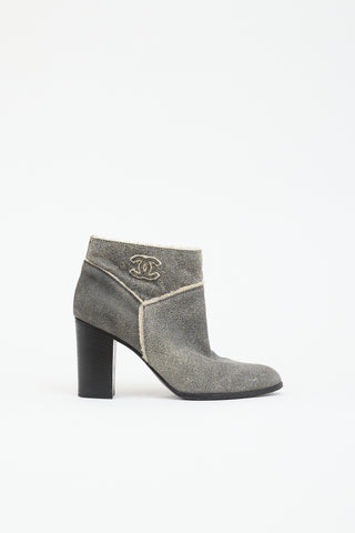 Chanel Suede Shearling CC Ankle Boot