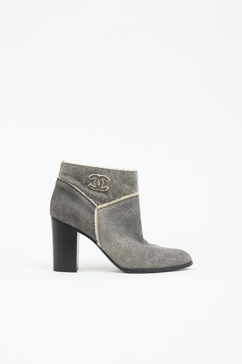 Chanel Suede Shearling CC Ankle Boot