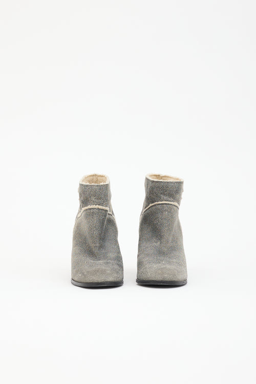 Chanel Suede Shearling CC Ankle Boot