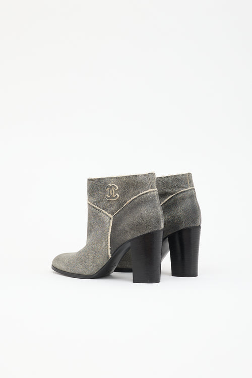 Chanel Suede Shearling CC Ankle Boot