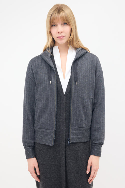 Brunello Cucinelli Wool Jersey Pinstripe Hoodie