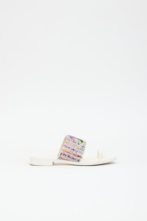 Chanel Tweed & Leather CC Sandal