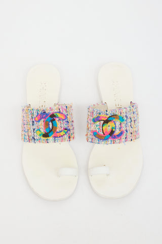 Chanel Tweed & Leather CC Sandal