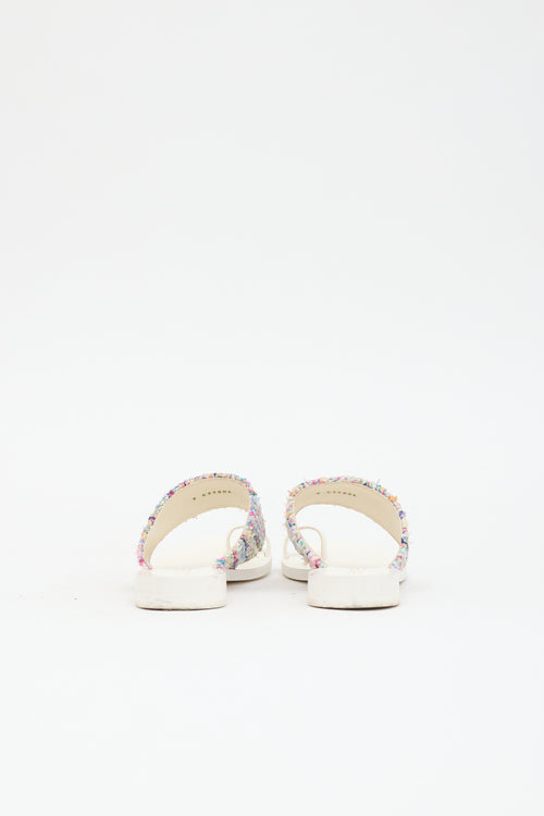 Chanel Tweed & Leather CC Sandal