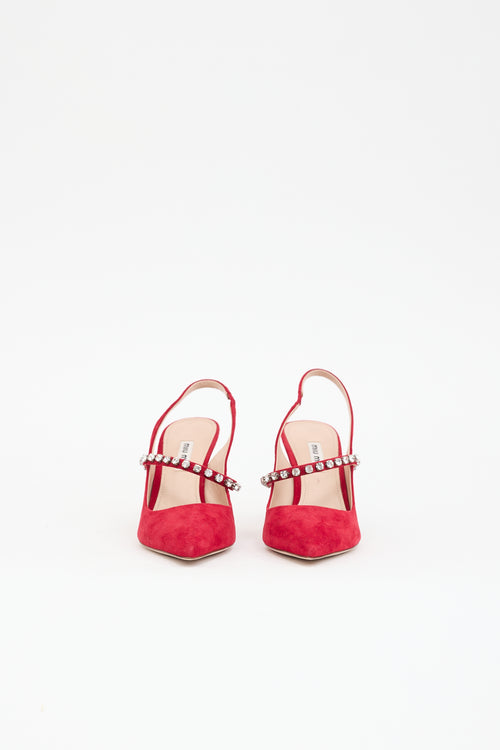 Miu Miu Suede Crystal Slingback Pump