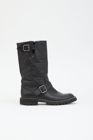 Chanel Leather Quilted Moto Boot