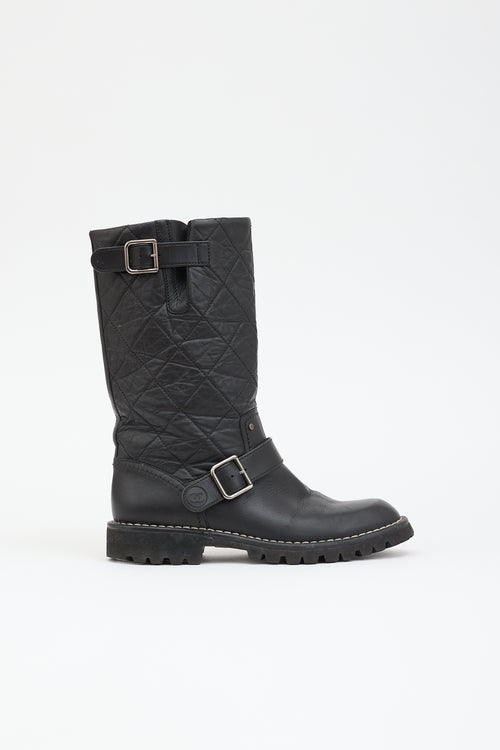 Chanel Leather Quilted Moto Boot
