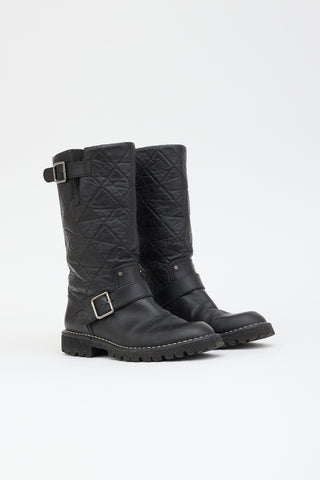 Chanel Leather Quilted Moto Boot