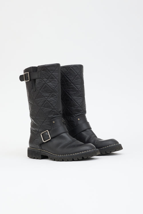 Chanel Leather Quilted Moto Boot