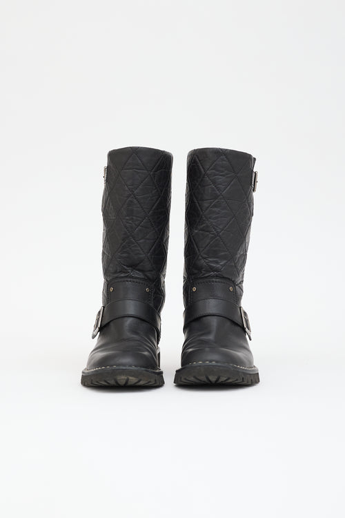 Chanel Leather Quilted Moto Boot