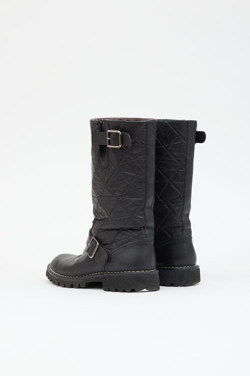Chanel Leather Quilted Moto Boot