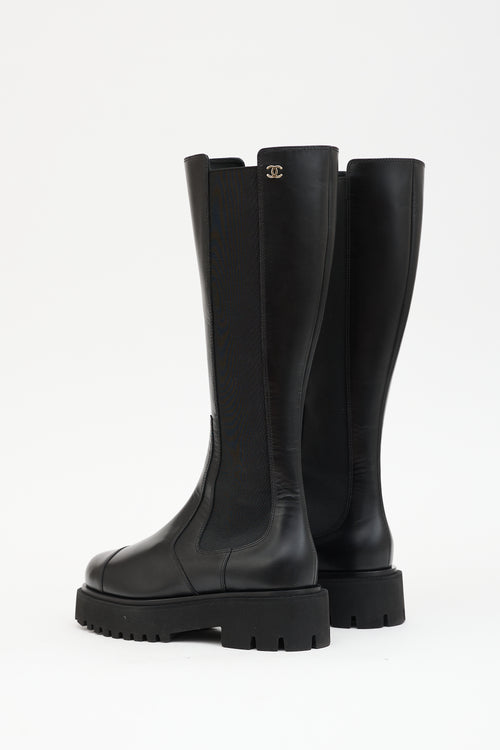 Chanel Leather CC Knee High Boot