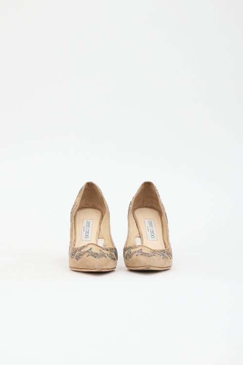 Jimmy Choo Suede Crystal Embellished Pump