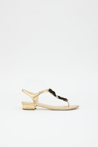 Chanel Metallic Leather Camellia CC Sandal
