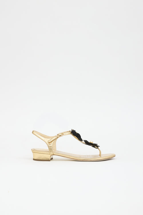 Chanel Metallic Leather Camellia CC Sandal