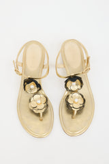 Chanel Metallic Leather Camellia CC Sandal