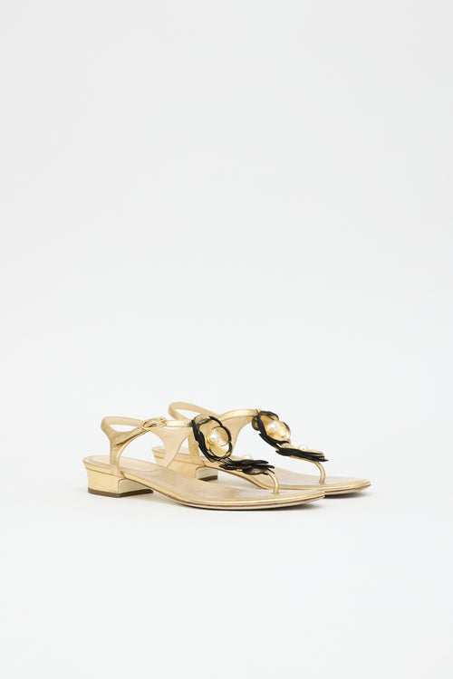 Chanel Metallic Leather Camellia CC Sandal