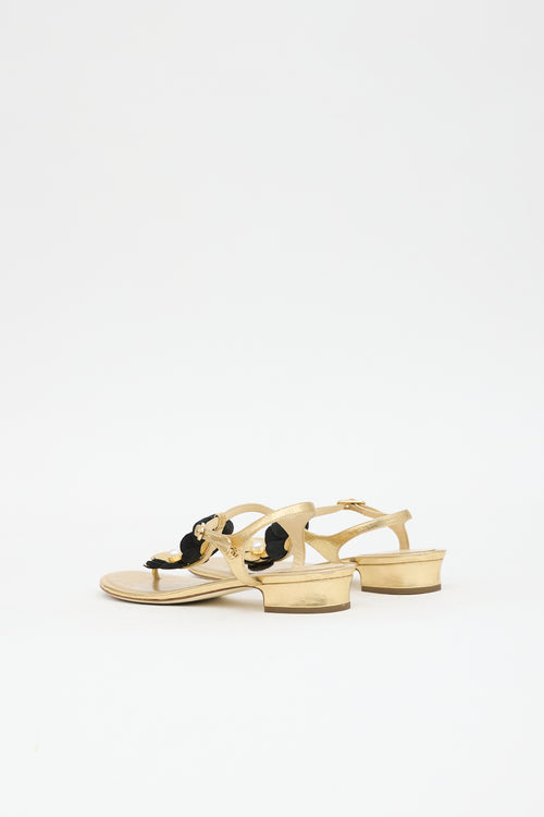 Chanel Metallic Leather Camellia CC Sandal