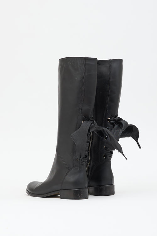 Valentino Leather Lace Up  Boot