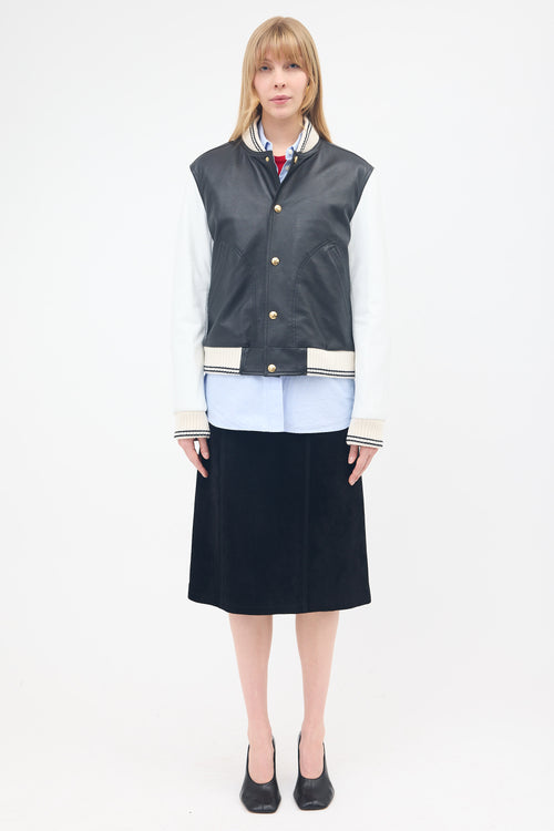 Thom Browne Grained Leather Varsity Jacket