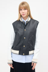 Thom Browne Grained Leather Varsity Jacket