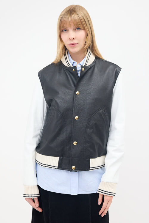 Thom Browne Grained Leather Varsity Jacket