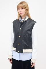Thom Browne Grained Leather Varsity Jacket