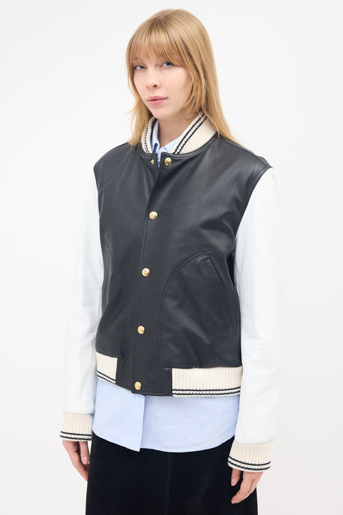 Thom Browne Grained Leather Varsity Jacket