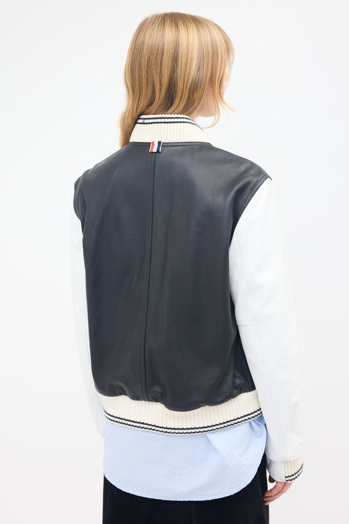 Thom Browne Grained Leather Varsity Jacket