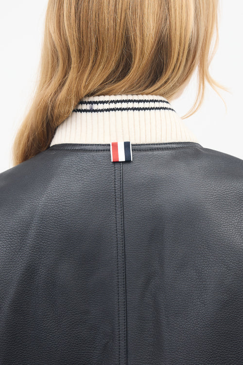 Thom Browne Grained Leather Varsity Jacket