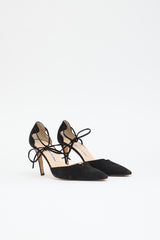 Manolo Blahnik Suede Lace Up  Pump