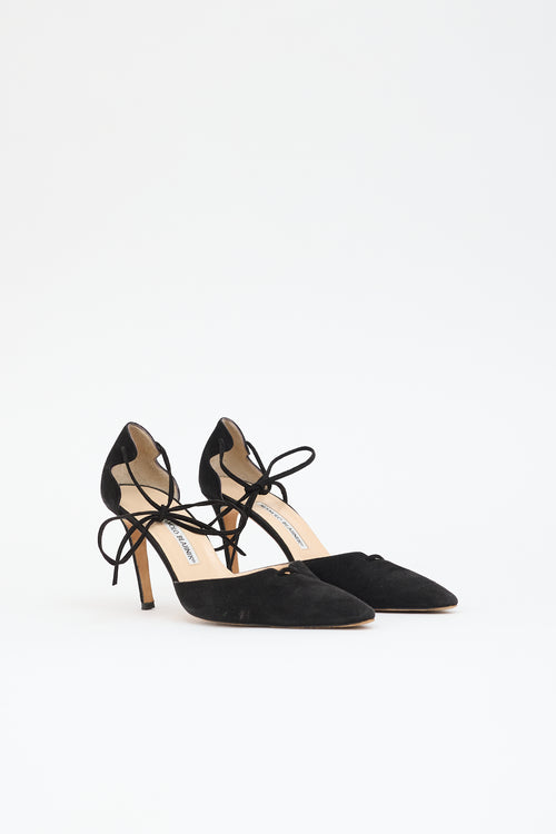 Manolo Blahnik Suede Lace Up  Pump