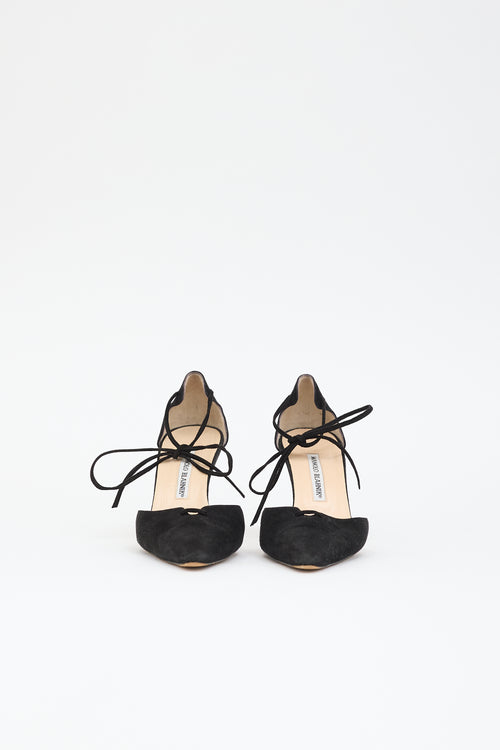 Manolo Blahnik Suede Lace Up  Pump