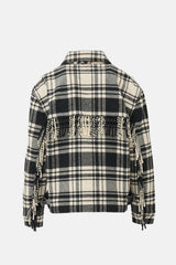 Ralph Lauren Polo Wool Checked Fringe Jacket