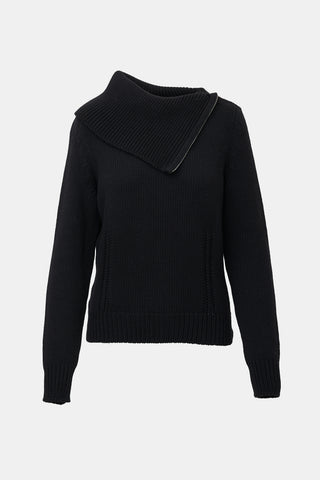 Celine Wool Ribbed Knit Zip Sweater