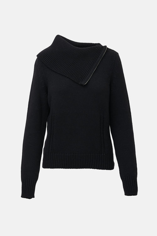 Celine Wool Ribbed Knit Zip Sweater