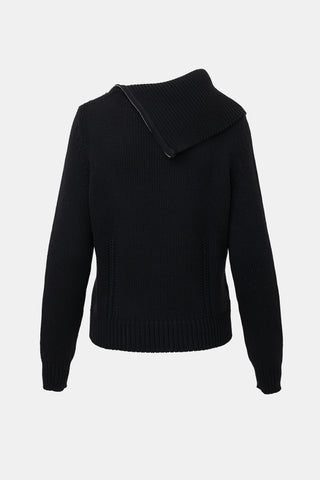 Celine Wool Ribbed Knit Zip Sweater