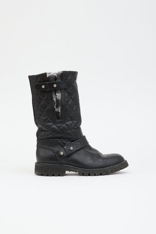 Chanel Quilted Leather & Knit Boot