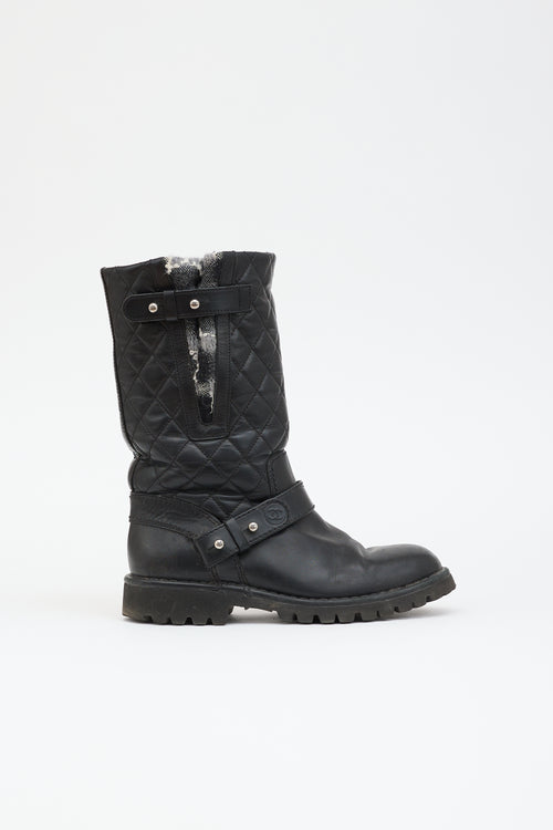 Chanel Quilted Leather & Knit Boot