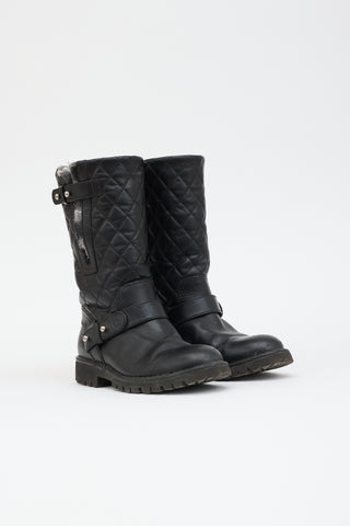 Chanel Quilted Leather & Knit Boot
