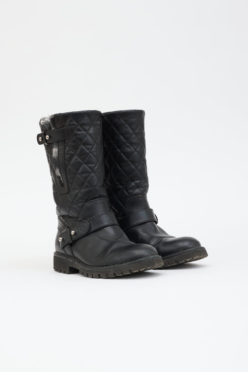 Chanel Quilted Leather & Knit Boot
