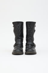 Chanel Quilted Leather & Knit Boot